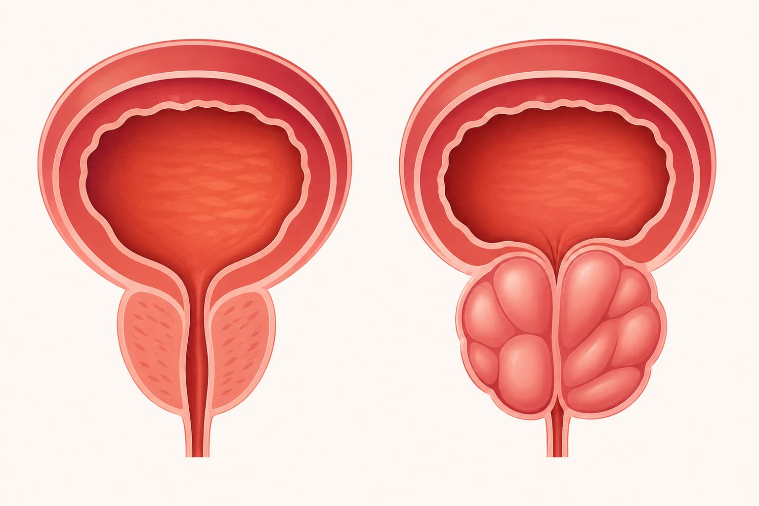 Normal prostate vs. inflamed prostate